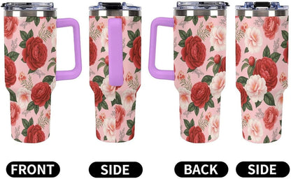 Leakproof Tumbler Vacuum Sealed Car Holder Friendly For Travel Teal And Peach Tropical Palm Leaf Pattern Water Tumbler white-style-23 - Colors A