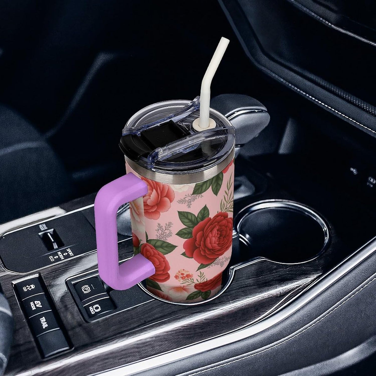 Leakproof Tumbler Vacuum Sealed Car Holder Friendly For Travel Teal And Peach Tropical Palm Leaf Pattern Water Tumbler white-style-23 - Colors A