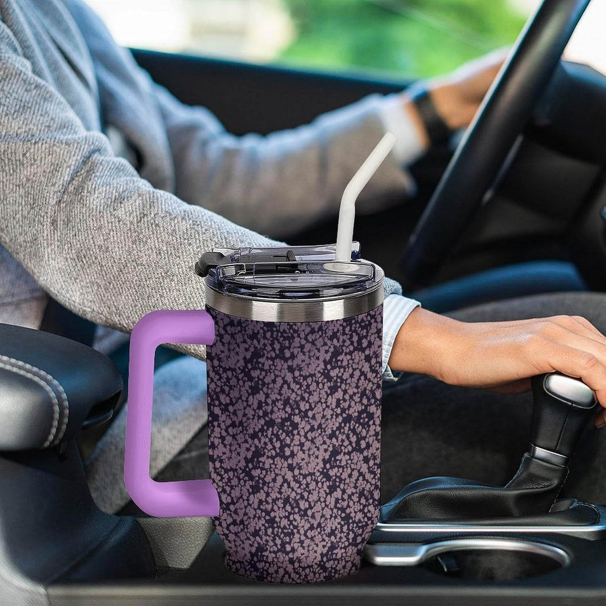 Leakproof Tumbler Vacuum Sealed Car Holder Friendly For Travel Teal And Peach Tropical Palm Leaf Pattern Water Tumbler white-style-23 - Colors A