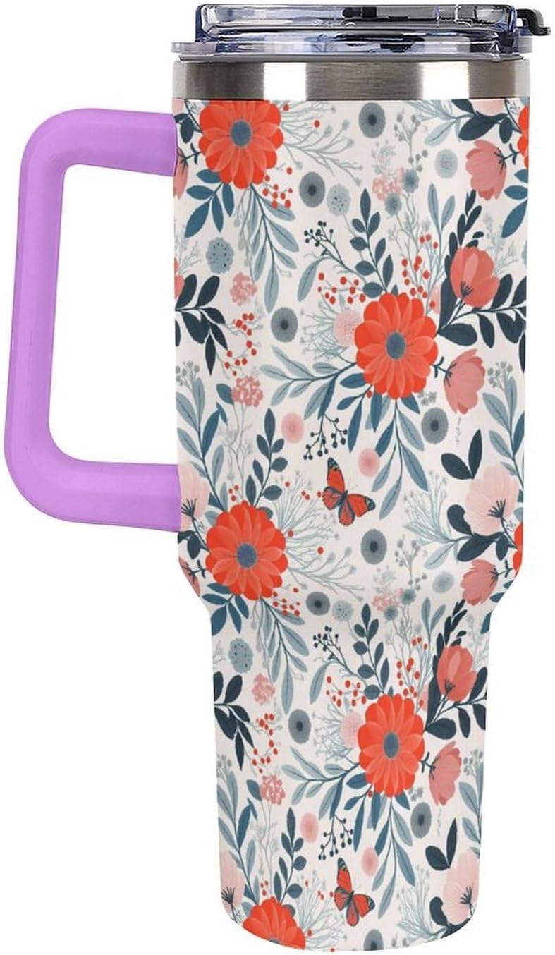 Leakproof Tumbler Vacuum Sealed Car Holder Friendly For Travel Teal And Peach Tropical Palm Leaf Pattern Water Tumbler white-style-23 - Colors A