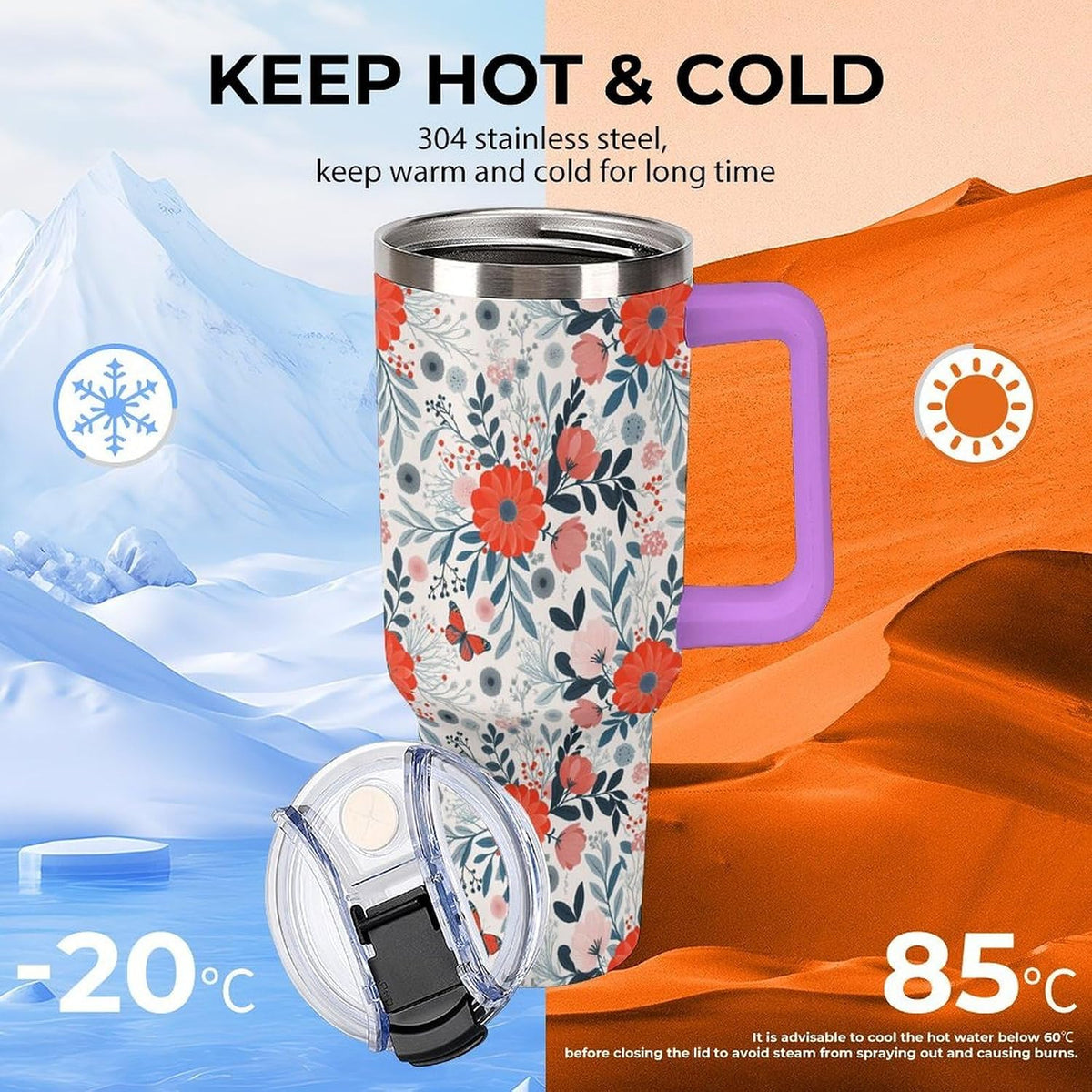 Leakproof Tumbler Vacuum Sealed Car Holder Friendly For Travel Teal And Peach Tropical Palm Leaf Pattern Water Tumbler white-style-23 - Colors A