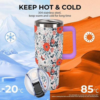 Leakproof Tumbler Vacuum Sealed Car Holder Friendly For Travel Teal And Peach Tropical Palm Leaf Pattern Water Tumbler white-style-23 - Colors A