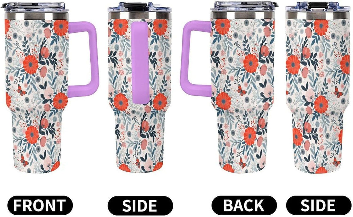 Leakproof Tumbler Vacuum Sealed Car Holder Friendly For Travel Teal And Peach Tropical Palm Leaf Pattern Water Tumbler white-style-23 - Colors A