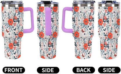 Leakproof Tumbler Vacuum Sealed Car Holder Friendly For Travel Teal And Peach Tropical Palm Leaf Pattern Water Tumbler white-style-23 - Colors A