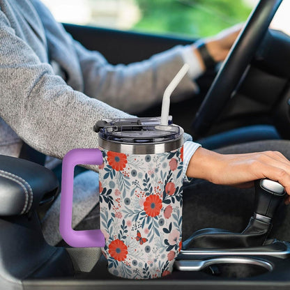 Leakproof Tumbler Vacuum Sealed Car Holder Friendly For Travel Teal And Peach Tropical Palm Leaf Pattern Water Tumbler white-style-23 - Colors A