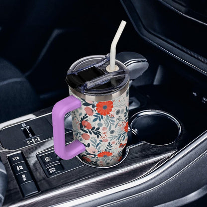 Leakproof Tumbler Vacuum Sealed Car Holder Friendly For Travel Teal And Peach Tropical Palm Leaf Pattern Water Tumbler white-style-23 - Colors A