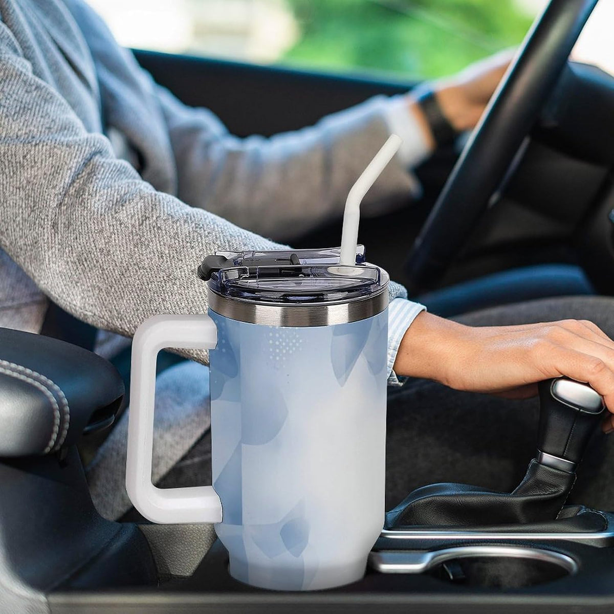 Leakproof Tumbler Vacuum Sealed Car Holder Friendly For Travel Teal And Peach Tropical Palm Leaf Pattern Water Tumbler white-style-23 - Colors A