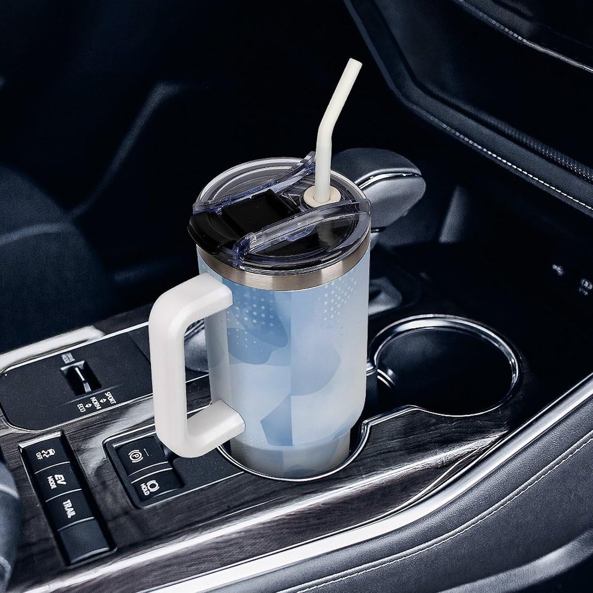 Leakproof Tumbler Vacuum Sealed Car Holder Friendly For Travel Teal And Peach Tropical Palm Leaf Pattern Water Tumbler white-style-23 - Colors A