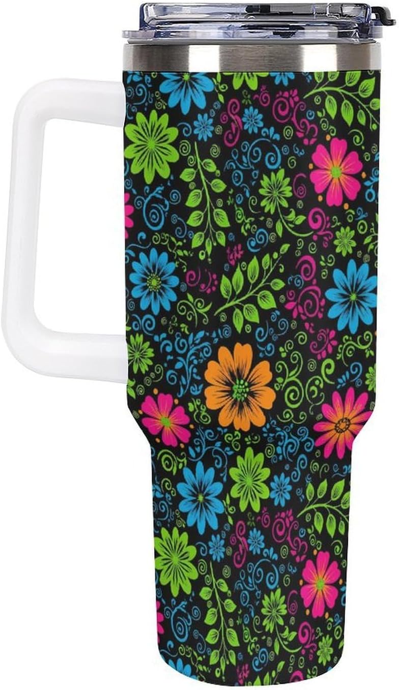 Leakproof Tumbler Vacuum Sealed Car Holder Friendly For Travel Teal And Peach Tropical Palm Leaf Pattern Water Tumbler white-style-23 - Colors A