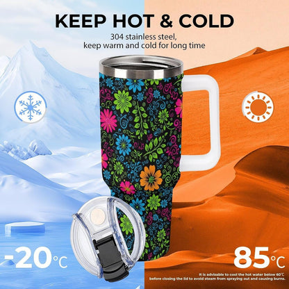 Leakproof Tumbler Vacuum Sealed Car Holder Friendly For Travel Teal And Peach Tropical Palm Leaf Pattern Water Tumbler white-style-23 - Colors A