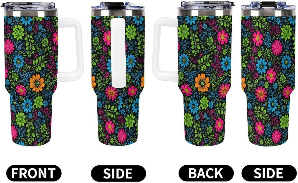 Leakproof Tumbler Vacuum Sealed Car Holder Friendly For Travel Teal And Peach Tropical Palm Leaf Pattern Water Tumbler white-style-23 - Colors A
