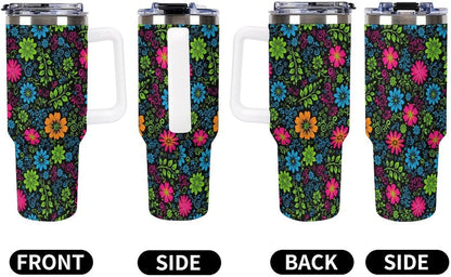 Leakproof Tumbler Vacuum Sealed Car Holder Friendly For Travel Teal And Peach Tropical Palm Leaf Pattern Water Tumbler white-style-23 - Colors A