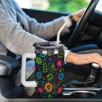 Leakproof Tumbler Vacuum Sealed Car Holder Friendly For Travel Teal And Peach Tropical Palm Leaf Pattern Water Tumbler white-style-23 - Colors A