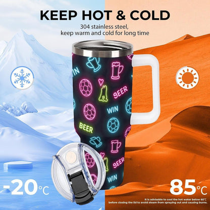 Leakproof Tumbler Vacuum Sealed Car Holder Friendly For Travel Teal And Peach Tropical Palm Leaf Pattern Water Tumbler white-style-23 - Colors A