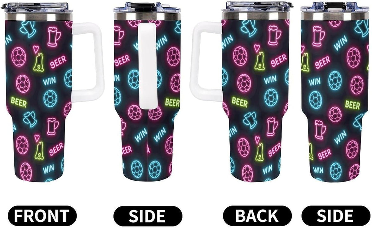 Leakproof Tumbler Vacuum Sealed Car Holder Friendly For Travel Teal And Peach Tropical Palm Leaf Pattern Water Tumbler white-style-23 - Colors A