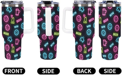Leakproof Tumbler Vacuum Sealed Car Holder Friendly For Travel Teal And Peach Tropical Palm Leaf Pattern Water Tumbler white-style-23 - Colors A