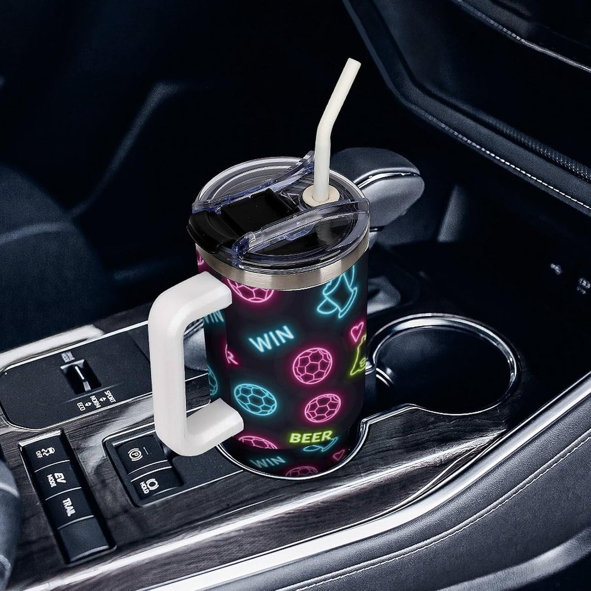 Leakproof Tumbler Vacuum Sealed Car Holder Friendly For Travel Teal And Peach Tropical Palm Leaf Pattern Water Tumbler white-style-23 - Colors A