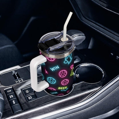 Leakproof Tumbler Vacuum Sealed Car Holder Friendly For Travel Teal And Peach Tropical Palm Leaf Pattern Water Tumbler white-style-23 - Colors A