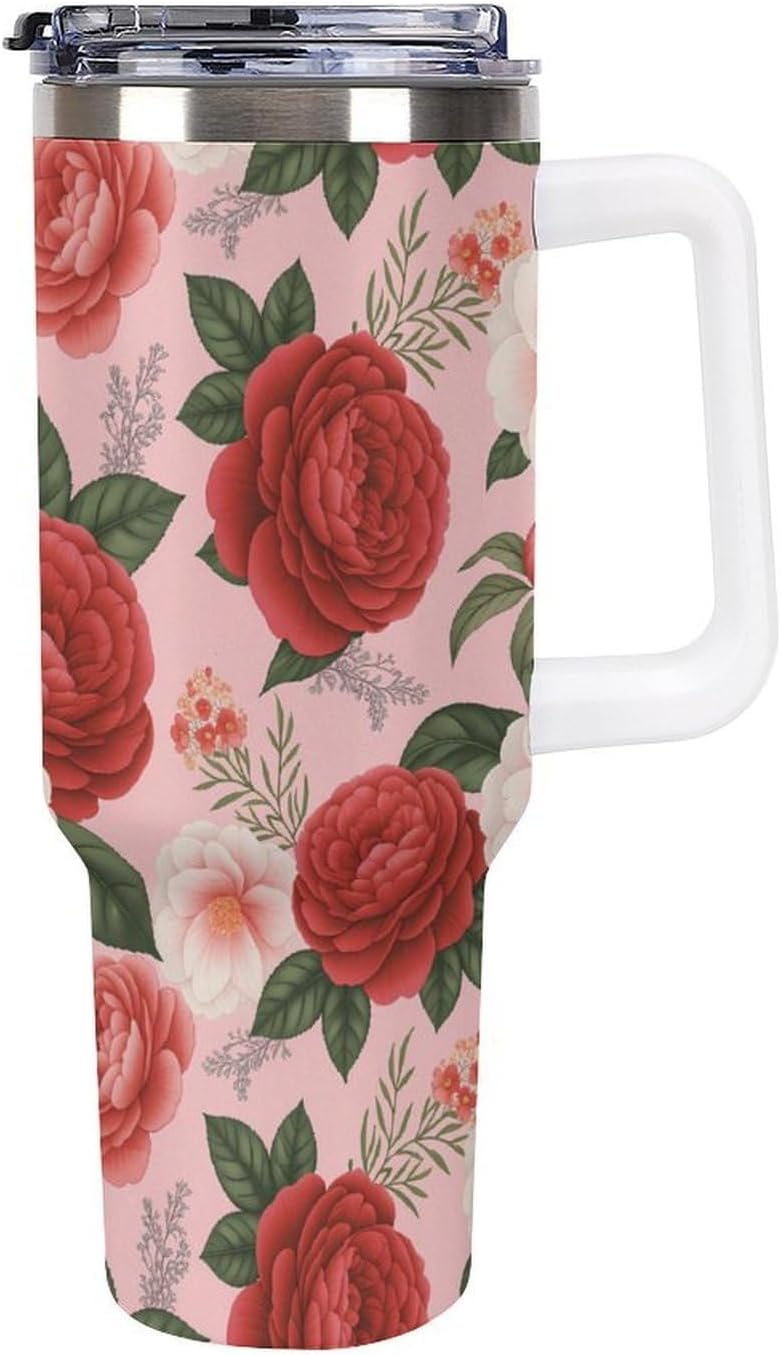 Leakproof Tumbler Vacuum Sealed Car Holder Friendly For Travel Teal And Peach Tropical Palm Leaf Pattern Water Tumbler white-style-23 - Colors A