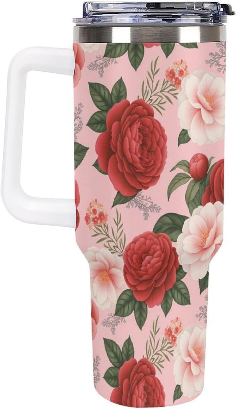 Leakproof Tumbler Vacuum Sealed Car Holder Friendly For Travel Teal And Peach Tropical Palm Leaf Pattern Water Tumbler white-style-23 - Colors A