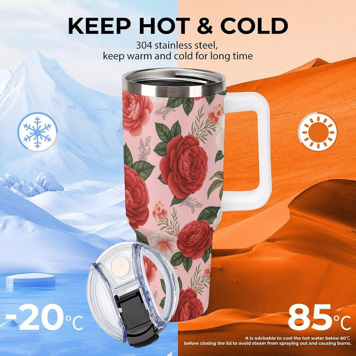 Leakproof Tumbler Vacuum Sealed Car Holder Friendly For Travel Teal And Peach Tropical Palm Leaf Pattern Water Tumbler white-style-23 - Colors A