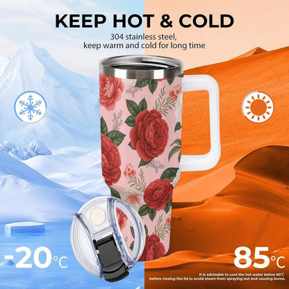Leakproof Tumbler Vacuum Sealed Car Holder Friendly For Travel Teal And Peach Tropical Palm Leaf Pattern Water Tumbler white-style-23 - Colors A