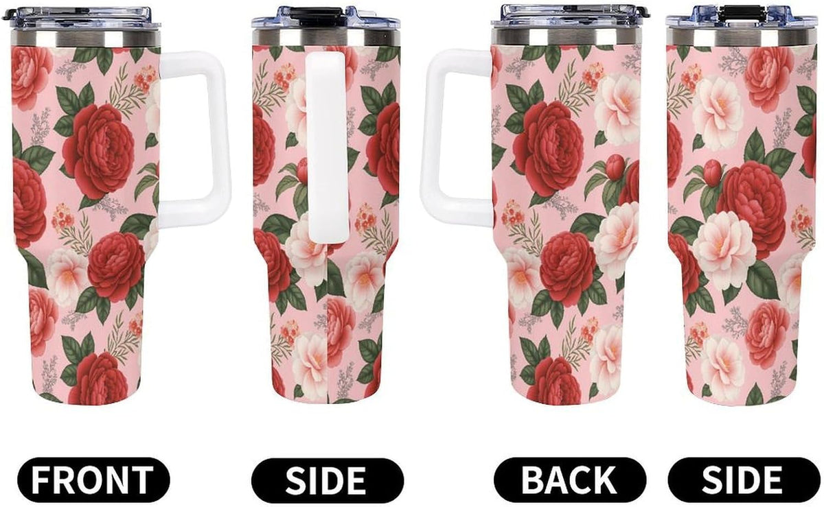 Leakproof Tumbler Vacuum Sealed Car Holder Friendly For Travel Teal And Peach Tropical Palm Leaf Pattern Water Tumbler white-style-23 - Colors A