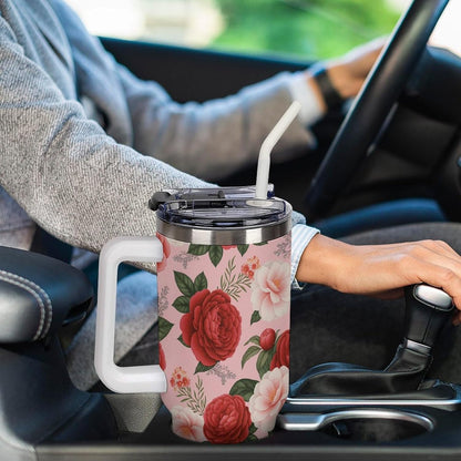 Leakproof Tumbler Vacuum Sealed Car Holder Friendly For Travel Teal And Peach Tropical Palm Leaf Pattern Water Tumbler white-style-23 - Colors A