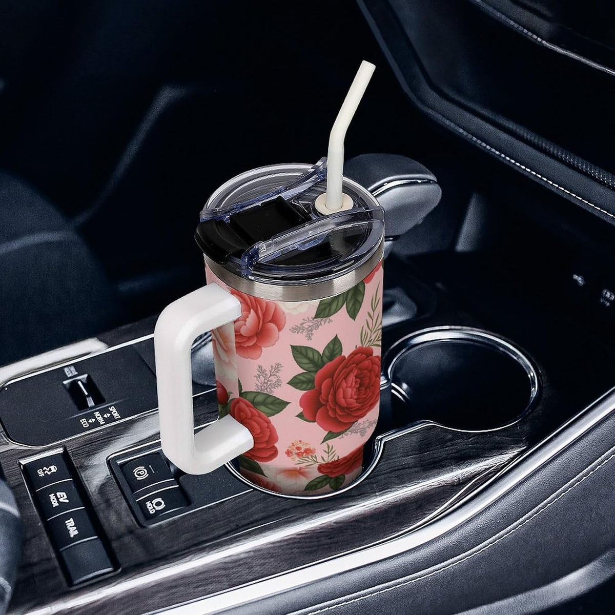 Leakproof Tumbler Vacuum Sealed Car Holder Friendly For Travel Teal And Peach Tropical Palm Leaf Pattern Water Tumbler white-style-23 - Colors A