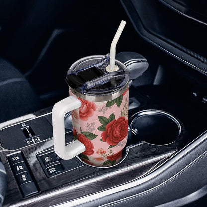 Leakproof Tumbler Vacuum Sealed Car Holder Friendly For Travel Teal And Peach Tropical Palm Leaf Pattern Water Tumbler white-style-23 - Colors A