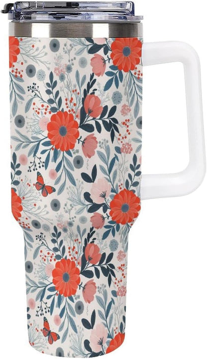 Leakproof Tumbler Vacuum Sealed Car Holder Friendly For Travel Teal And Peach Tropical Palm Leaf Pattern Water Tumbler white-style-23 - Colors A