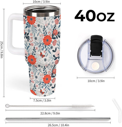 Leakproof Tumbler Vacuum Sealed Car Holder Friendly For Travel Teal And Peach Tropical Palm Leaf Pattern Water Tumbler white-style-23 - Colors A