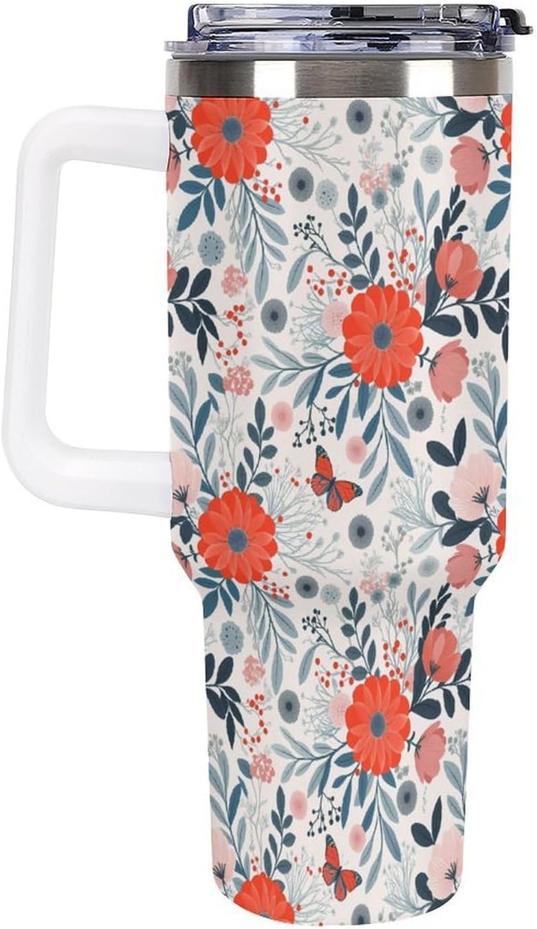 Leakproof Tumbler Vacuum Sealed Car Holder Friendly For Travel Teal And Peach Tropical Palm Leaf Pattern Water Tumbler white-style-23 - Colors A