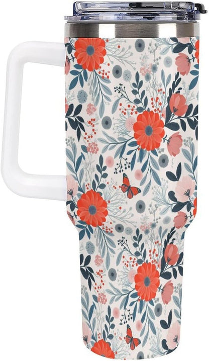 Leakproof Tumbler Vacuum Sealed Car Holder Friendly For Travel Teal And Peach Tropical Palm Leaf Pattern Water Tumbler white-style-23 - Colors A