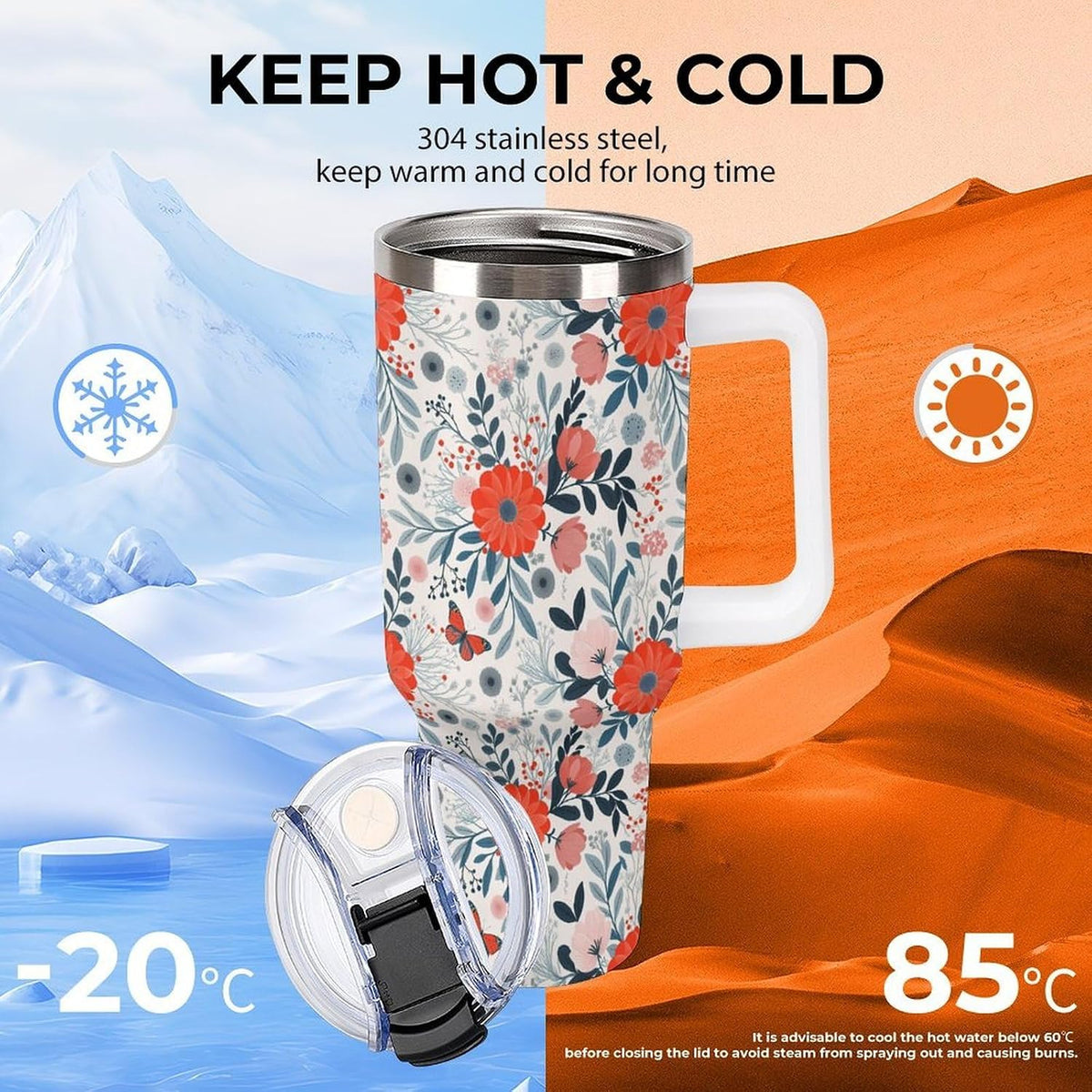 Leakproof Tumbler Vacuum Sealed Car Holder Friendly For Travel Teal And Peach Tropical Palm Leaf Pattern Water Tumbler white-style-23 - Colors A