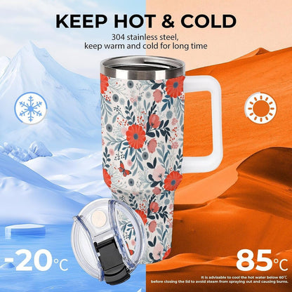 Leakproof Tumbler Vacuum Sealed Car Holder Friendly For Travel Teal And Peach Tropical Palm Leaf Pattern Water Tumbler white-style-23 - Colors A