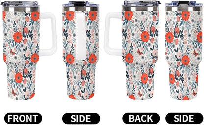 Leakproof Tumbler Vacuum Sealed Car Holder Friendly For Travel Teal And Peach Tropical Palm Leaf Pattern Water Tumbler white-style-23 - Colors A