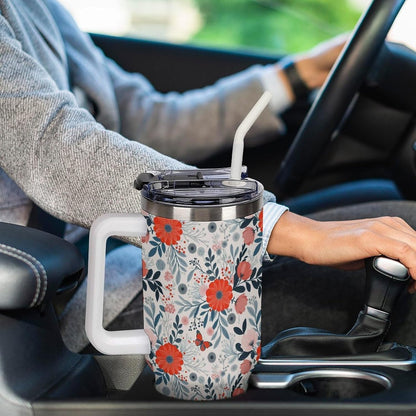 Leakproof Tumbler Vacuum Sealed Car Holder Friendly For Travel Teal And Peach Tropical Palm Leaf Pattern Water Tumbler white-style-23 - Colors A