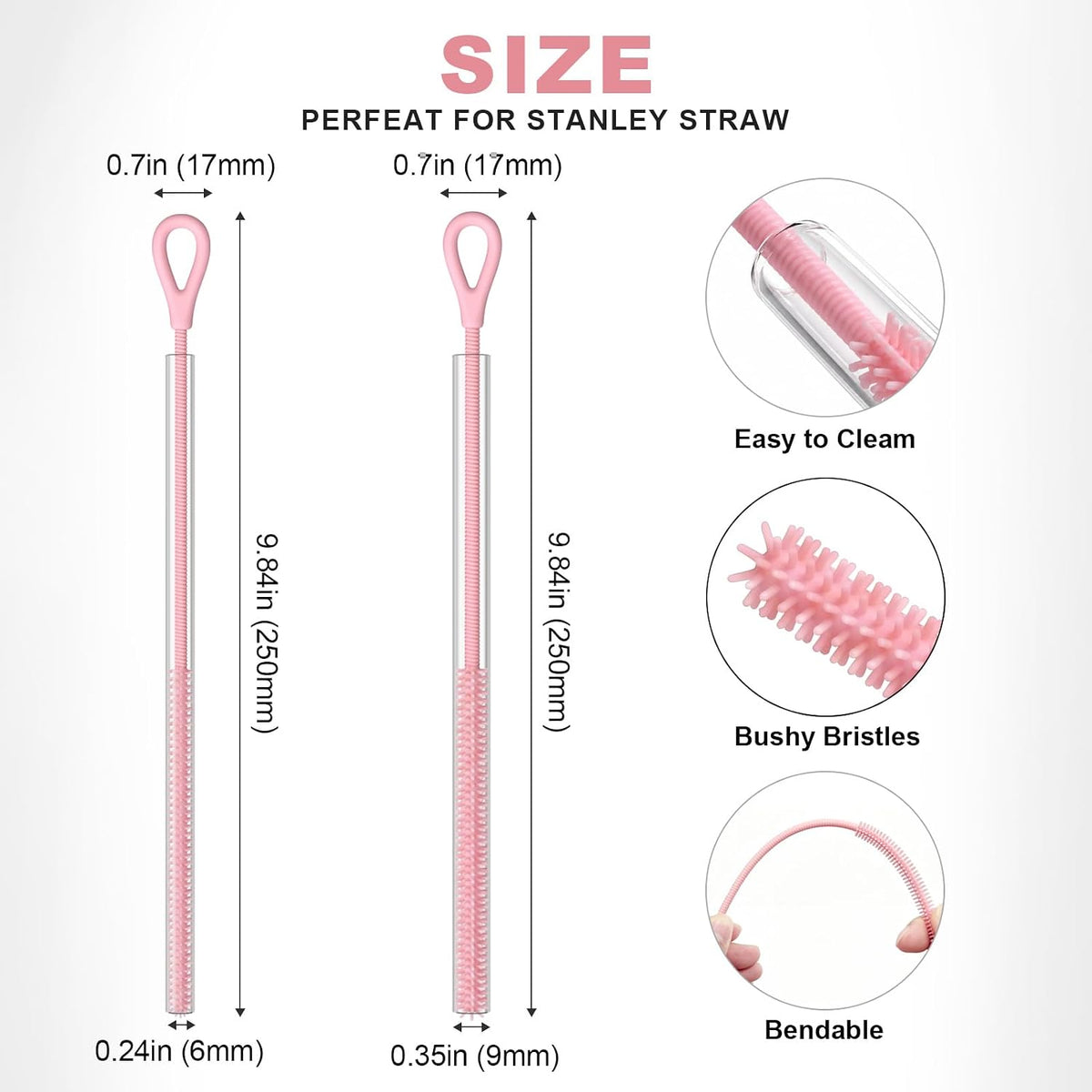 Straw Cleaner Brush for Stanley, 10Pcs Reusable Extra Long Straws Cleaning Brush for 14oz 20oz 30oz 40oz Stanley Mug, Cleaning Brushs for All Plastic, Glass, Stainless and Silicone Straw