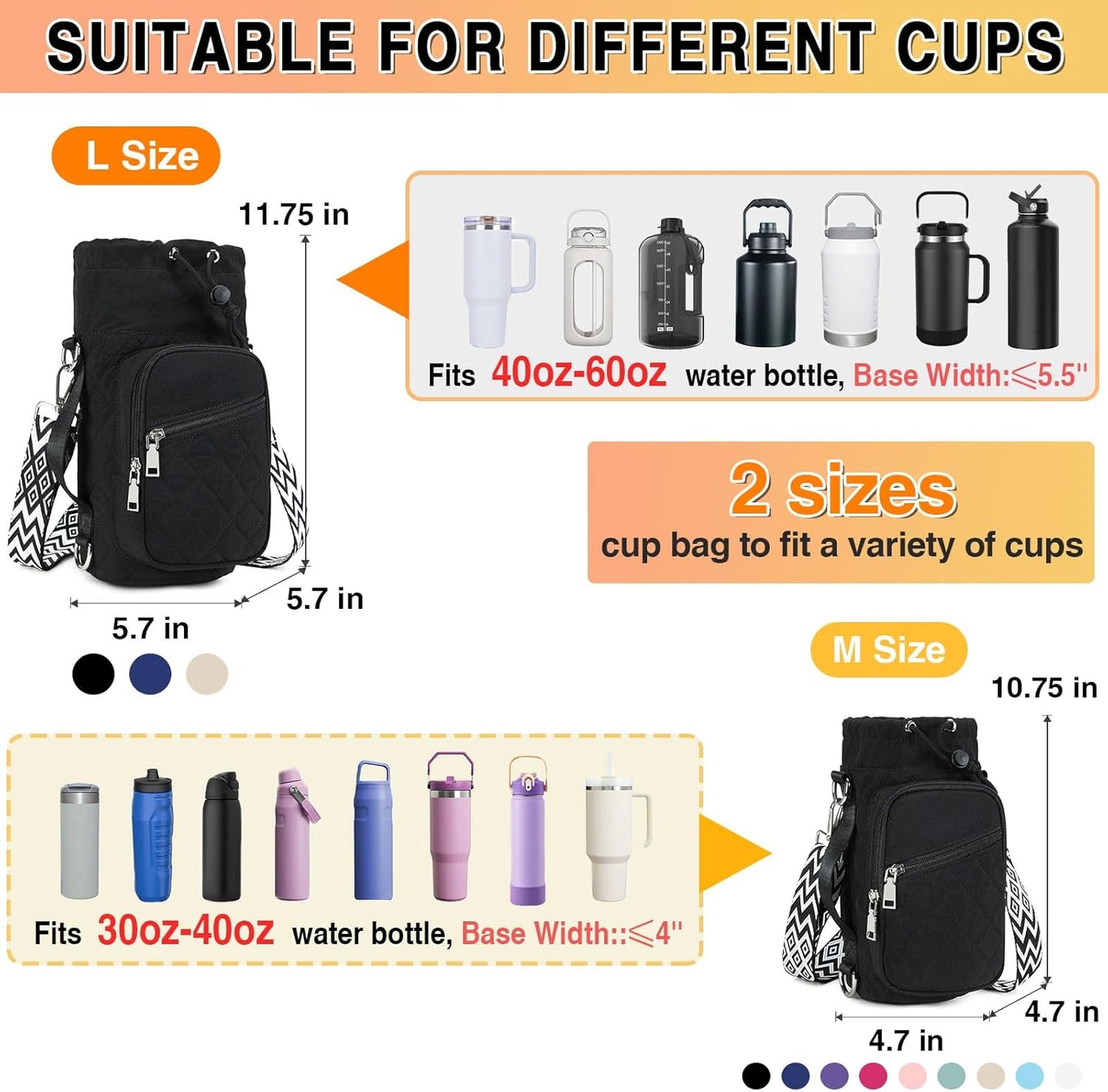 Water Bottle Carrier Bag with Strap, Water Bottle Holder Crossbody Bags for Women Men for Walking, Hiking,Cycling