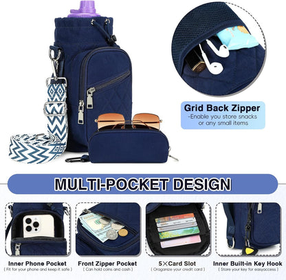 Water Bottle Carrier Bag with Strap, Water Bottle Holder Crossbody Bags for Women Men for Walking, Hiking,Cycling