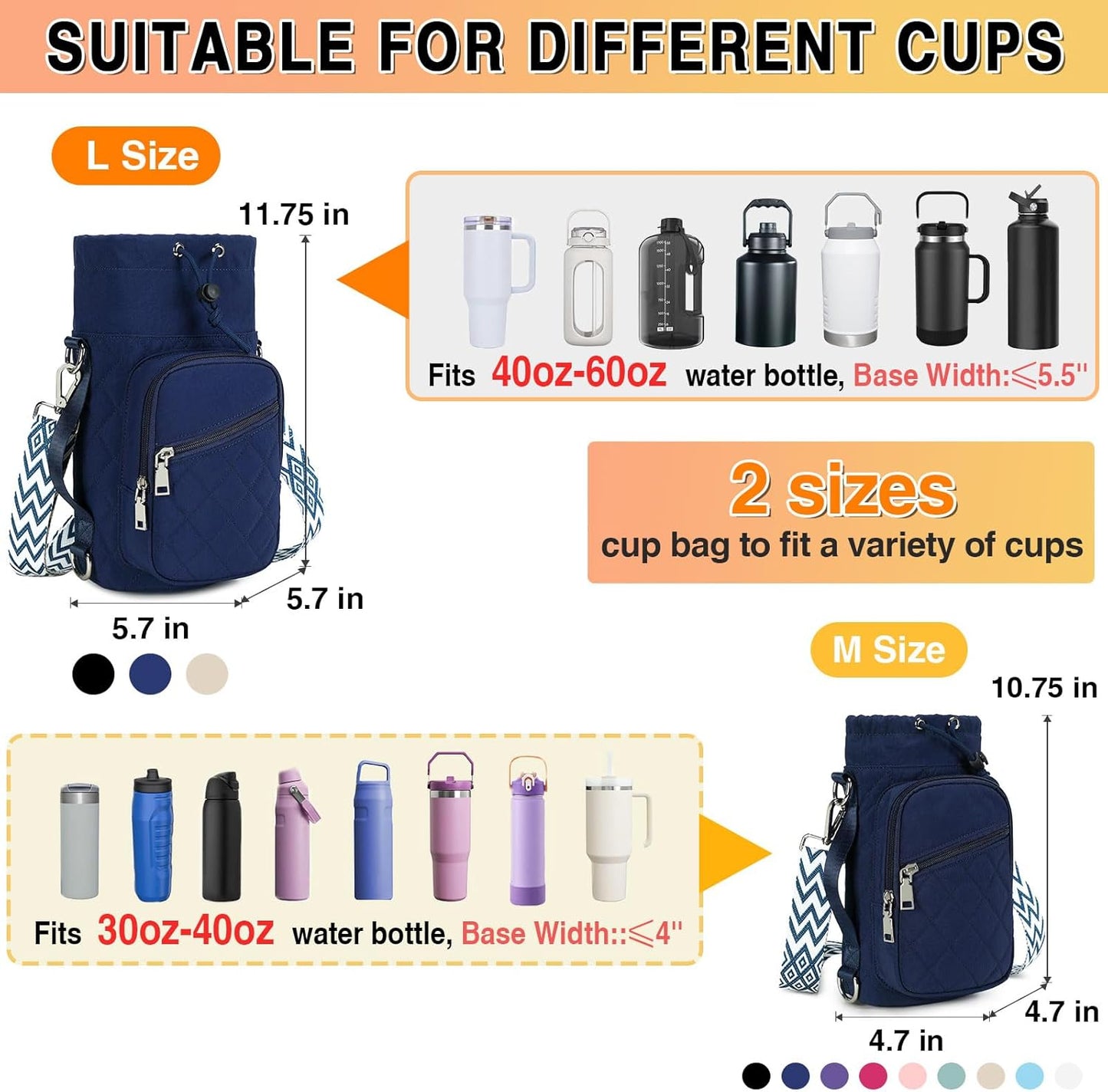 Water Bottle Carrier Bag with Strap, Water Bottle Holder Crossbody Bags for Women Men for Walking, Hiking,Cycling