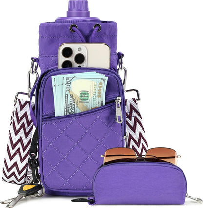 Water Bottle Carrier Bag with Strap, Water Bottle Holder Crossbody Bags for Women Men for Walking, Hiking,Cycling