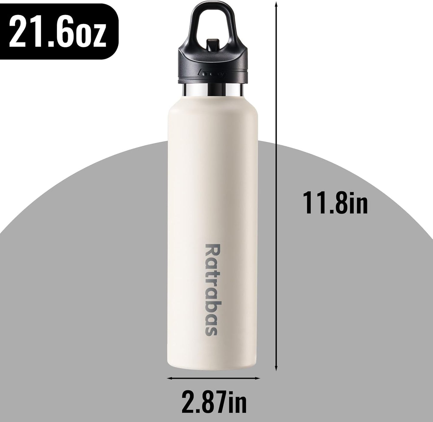 Insulated Water Bottle for Men, 21.6 oz Leak-Proof Tumbler, Black | One-touch lid opens one-handed; stainless steel travel water bottle for women fits cup holders during workouts and cycling