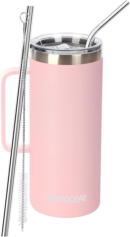40oz Insulated Tumbler with Handle, Rose Gold | Stainless Steel, Double Wall Vacuum Insulated, Includes Lid & Straws, BPA Free