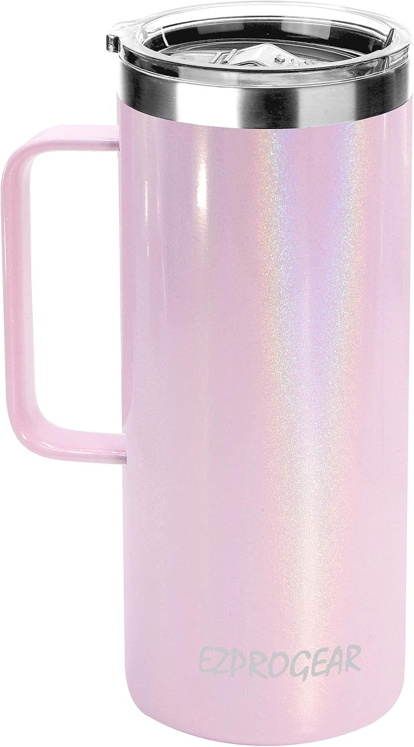 40oz Insulated Tumbler with Handle, Rose Gold | Stainless Steel, Double Wall Vacuum Insulated, Includes Lid & Straws, BPA Free