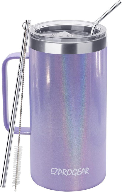 40oz Insulated Tumbler with Handle, Rose Gold | Stainless Steel, Double Wall Vacuum Insulated, Includes Lid & Straws, BPA Free
