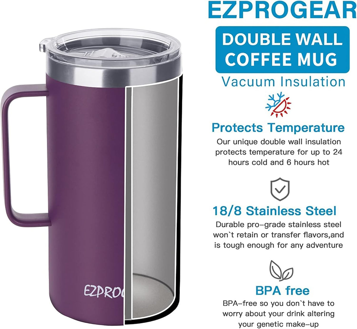 40oz Insulated Tumbler with Handle, Rose Gold | Stainless Steel, Double Wall Vacuum Insulated, Includes Lid & Straws, BPA Free
