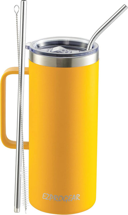 40oz Insulated Tumbler with Handle, Rose Gold | Stainless Steel, Double Wall Vacuum Insulated, Includes Lid & Straws, BPA Free