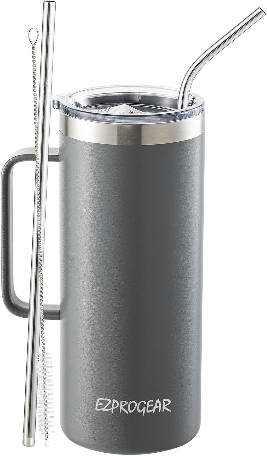 40oz Insulated Tumbler with Handle, Rose Gold | Stainless Steel, Double Wall Vacuum Insulated, Includes Lid & Straws, BPA Free